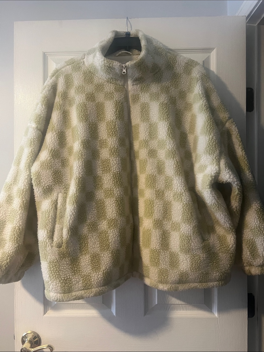 a new day Cream and Light Green Sherpa Zip Jacket
